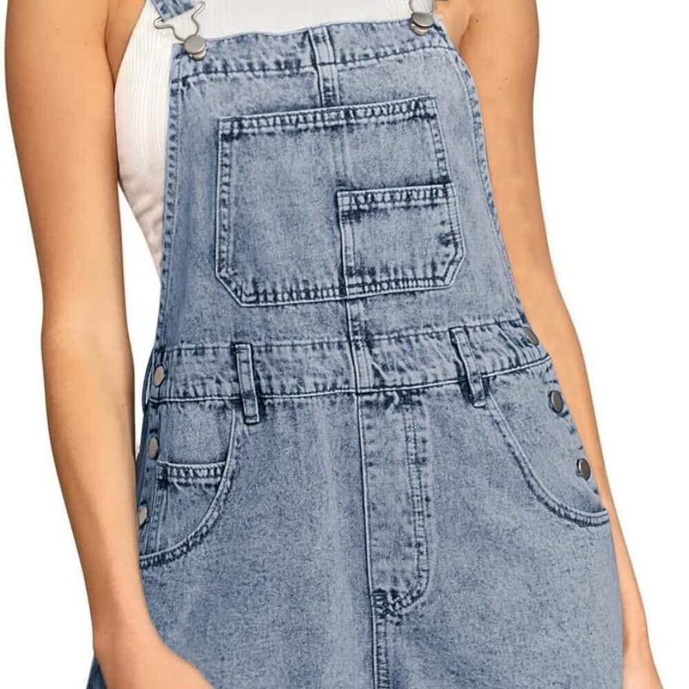 Denim Overall Shorts for Women Casual Denim Romper Jean Short Overalls Loose Fit